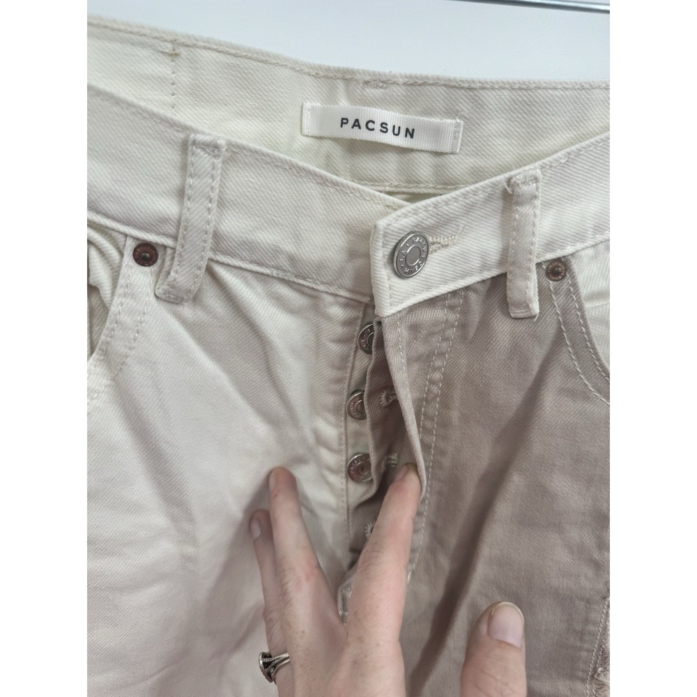 Pacsun Eco Off white Patchwork Dad Jean Women 27 Biege Cream Grunge Y2K Grunge - Picture 5 of 13